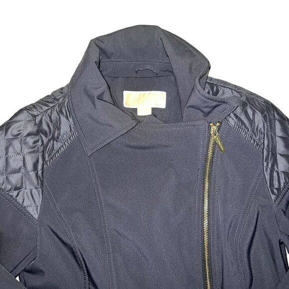 Michael Kors Parka Rain Coat Women's Size S Black Quilted Shoulder Full Side Zip - Picture 4 of 6